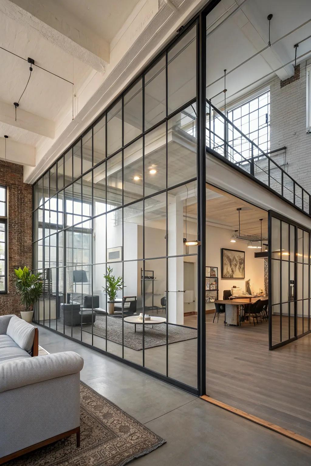 Glass panes divide while admitting light.