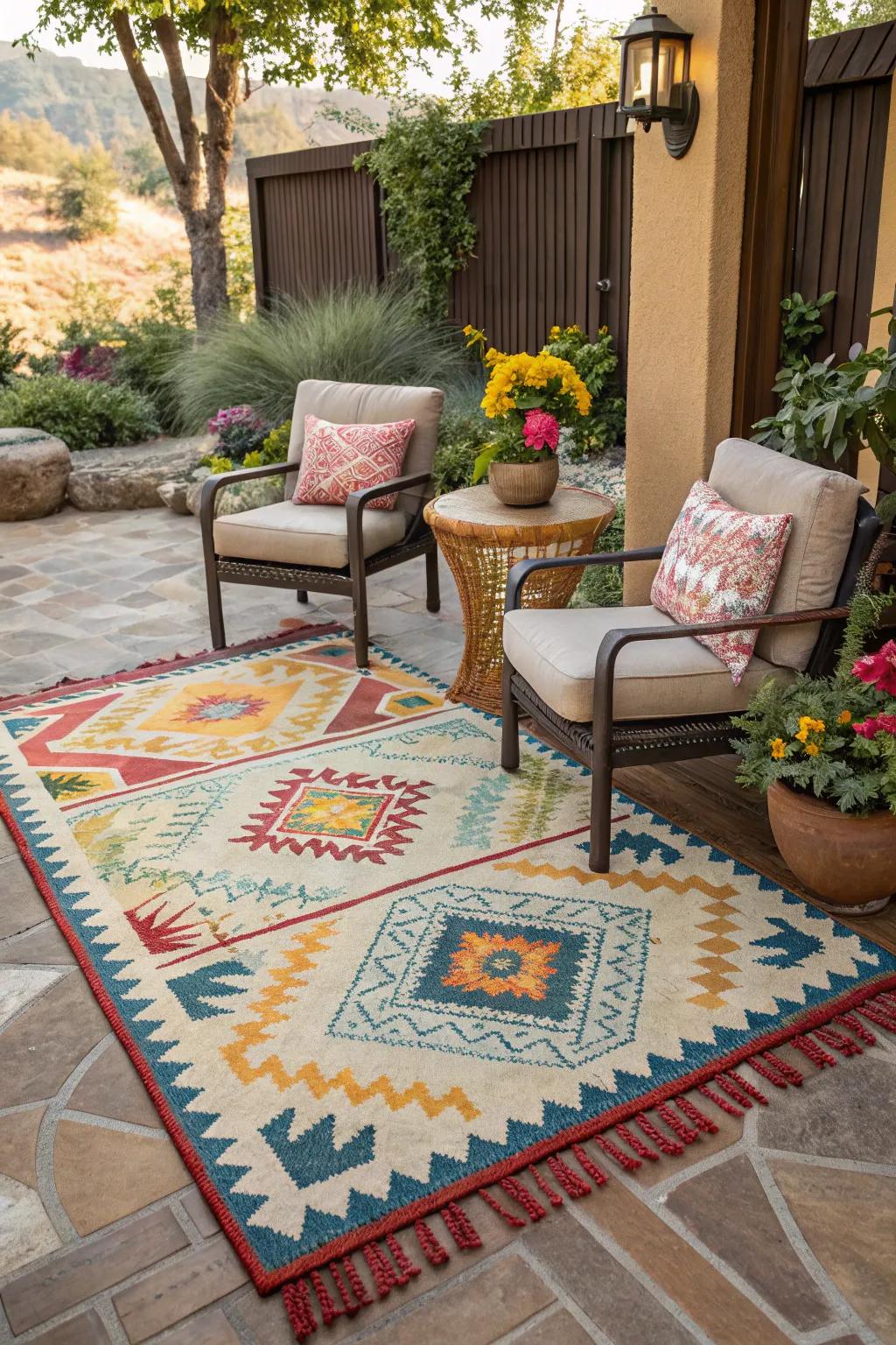 Exterior mats append relaxation and color to your patio.