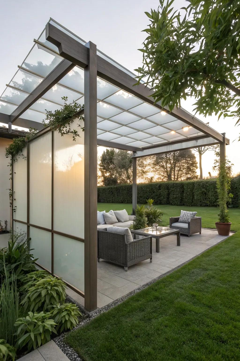 Glass panels provide a modern and sophisticated privacy solution.