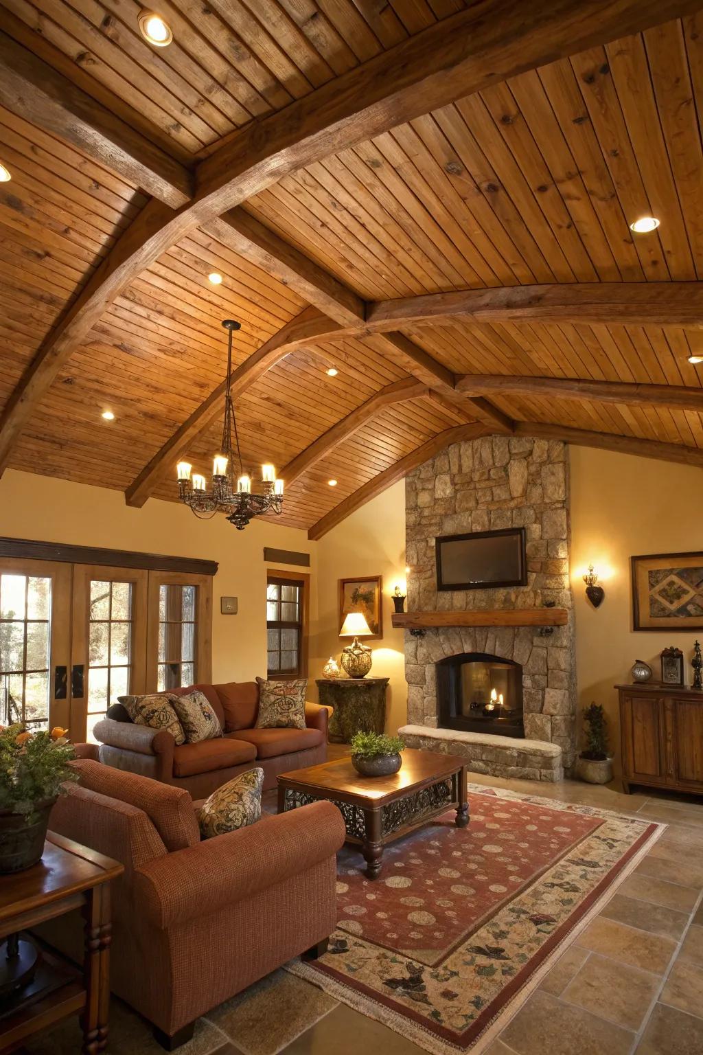 An inherent timber coat on a plywood ceiling bringing warmth and sophistication.