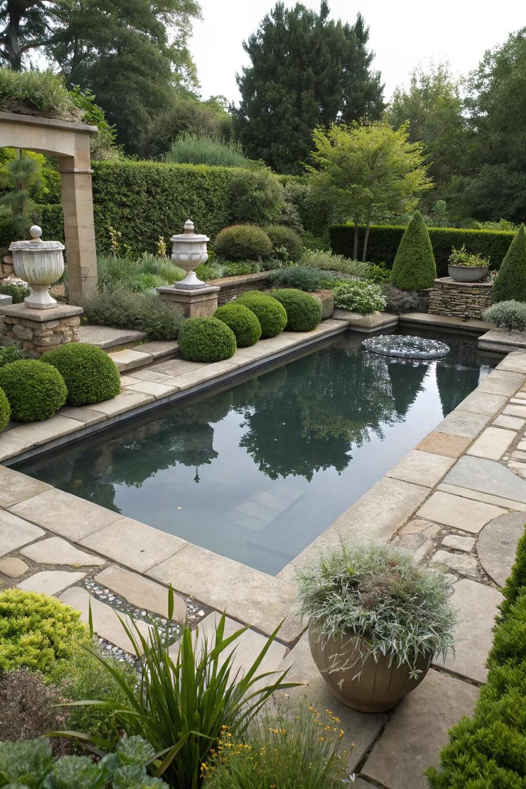 A pool pond enhanced with a sophisticated sunken design.