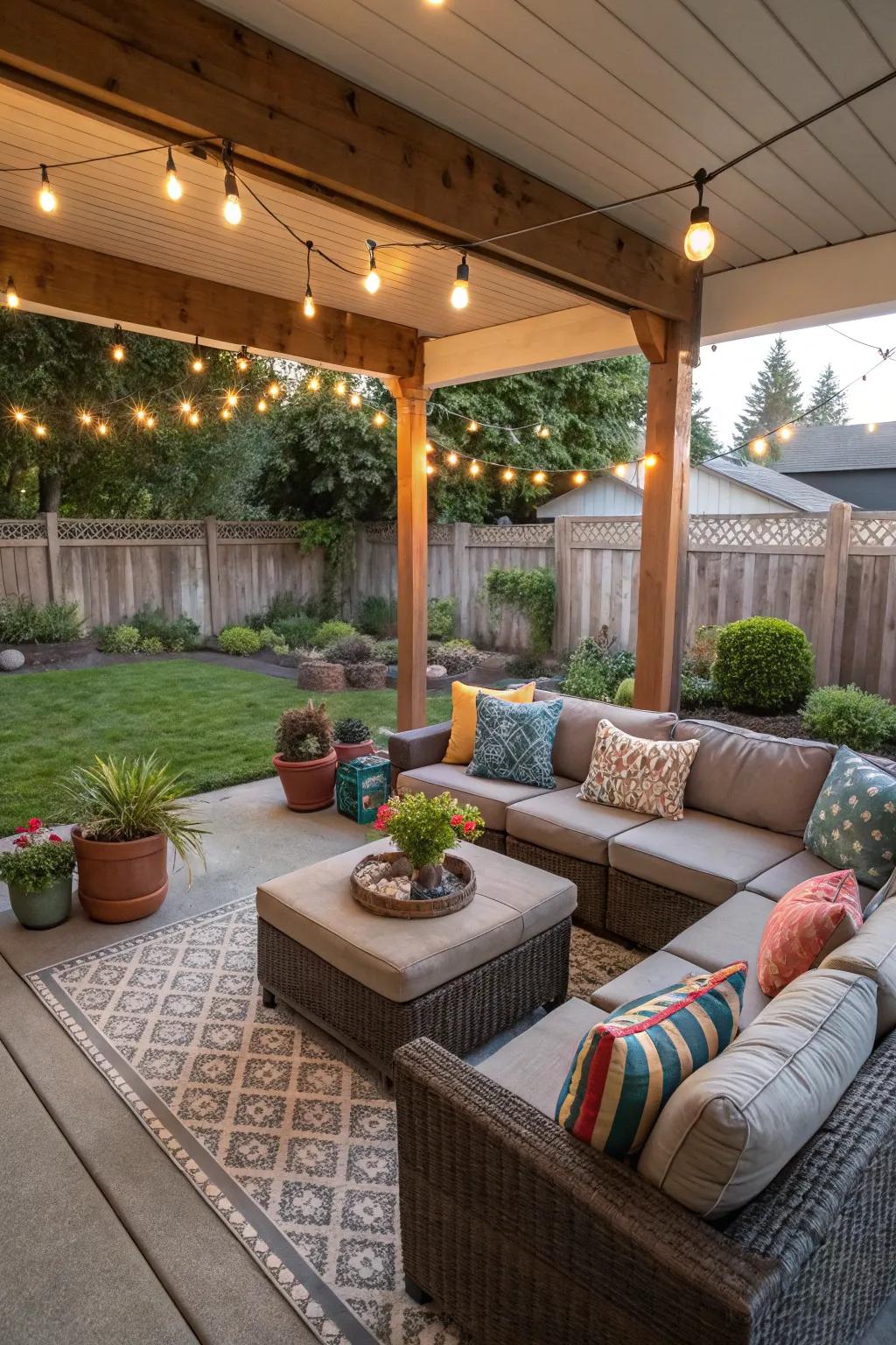 A porch extension transformed into a versatile entertainment space.