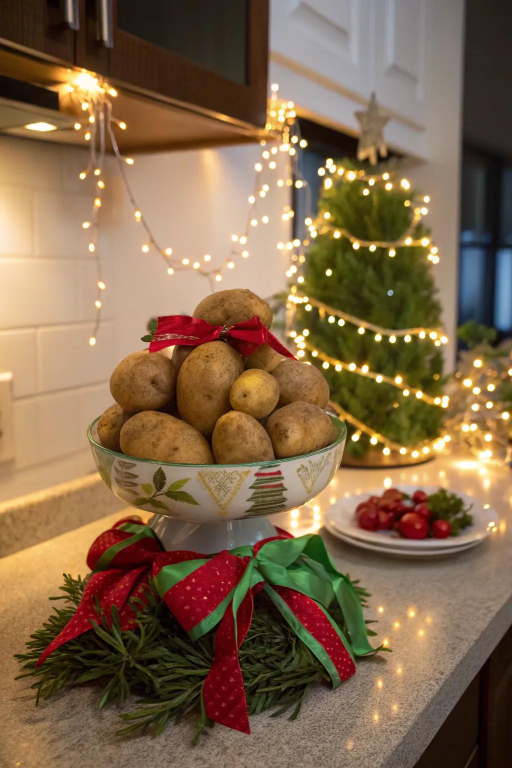 A festive potato exhibit for the holidays.