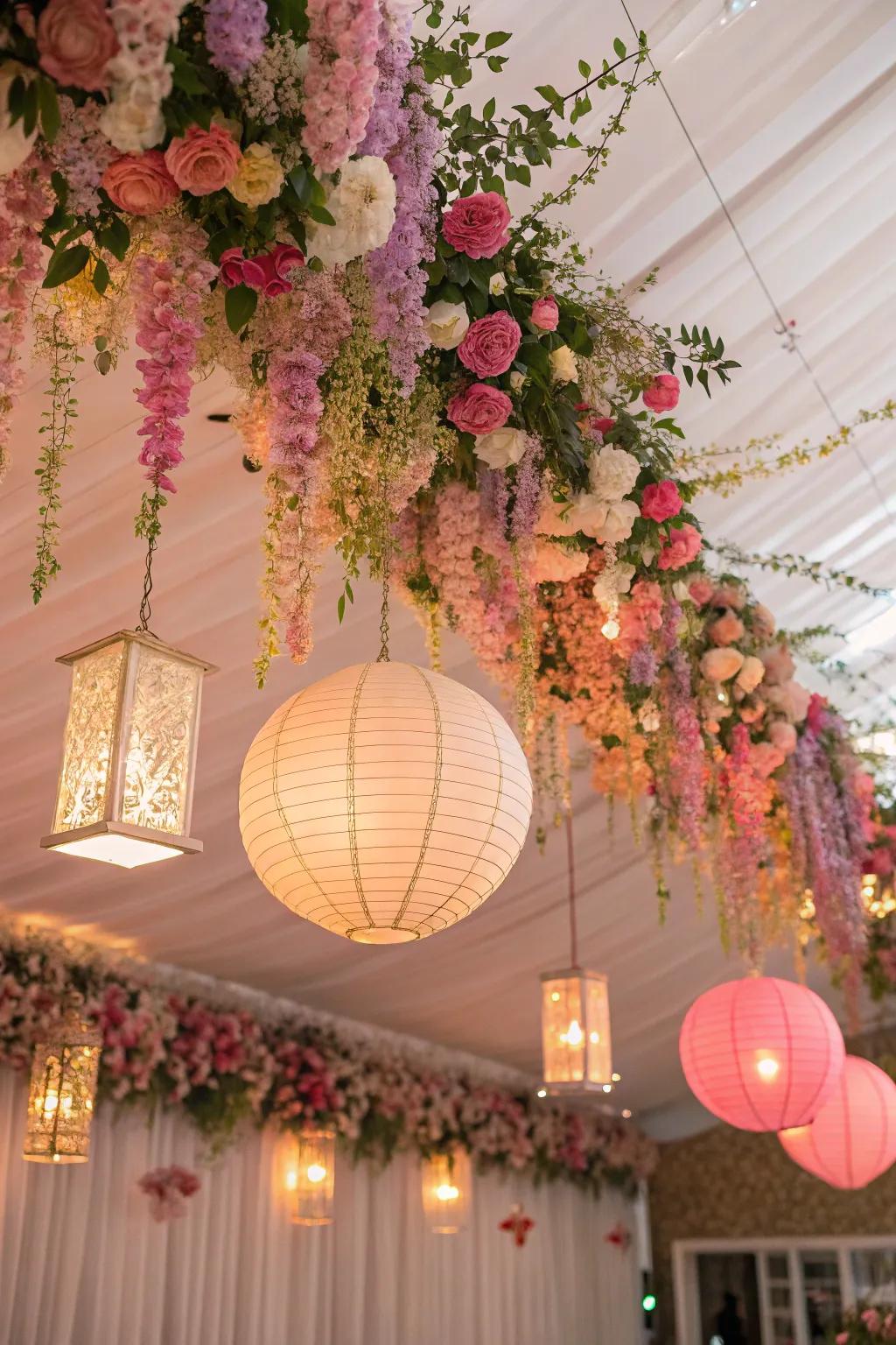 Elaborate ceiling decor contributes depth and artistic charm.