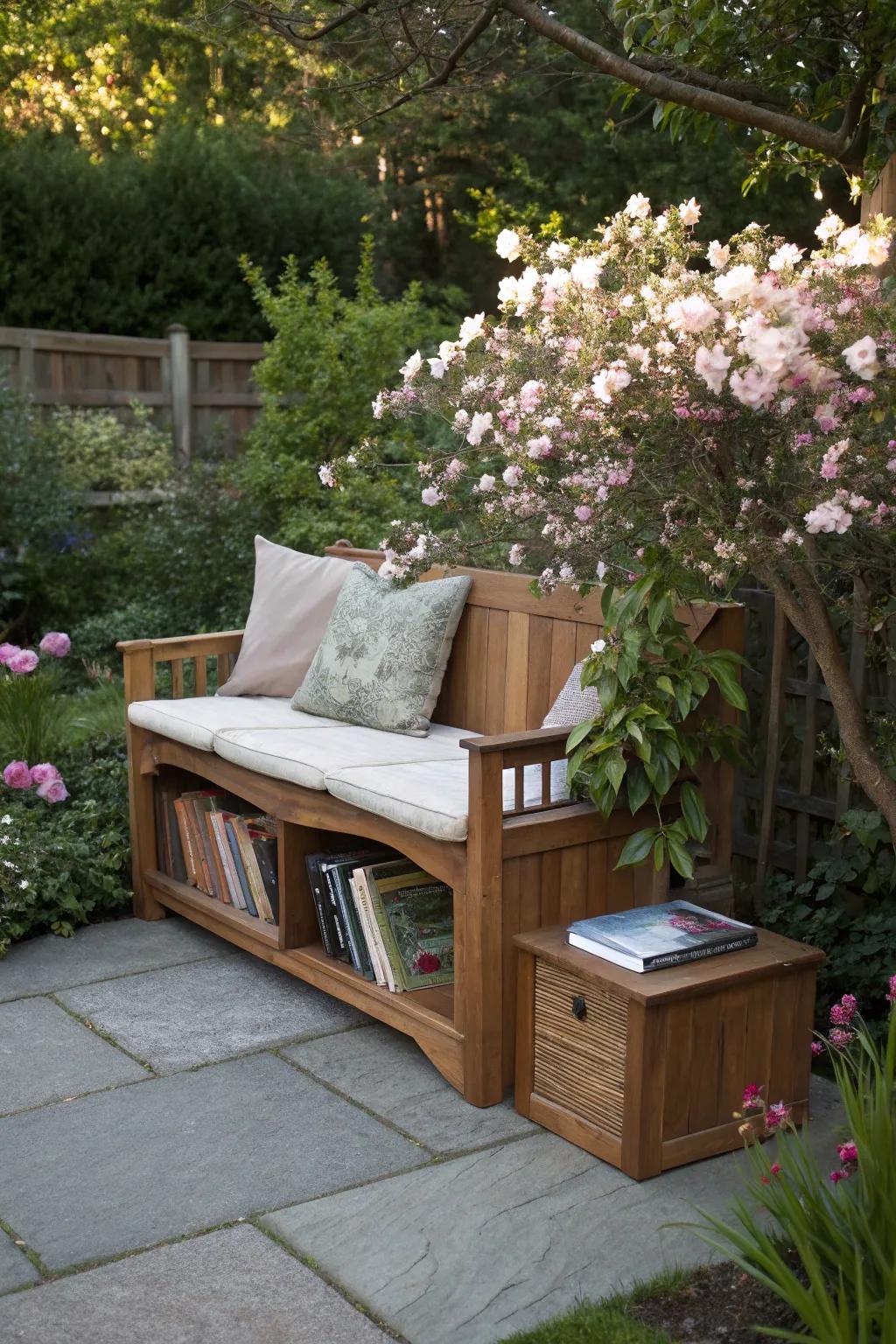 The reading nook is sure to stay clean with these hidden storage options.