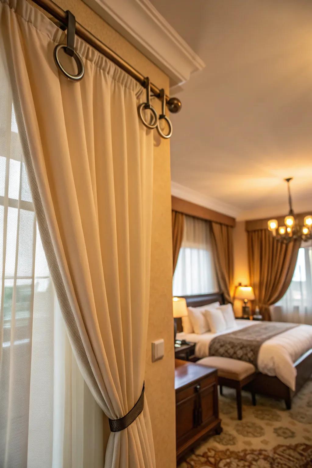 A simple, adaptable drape solution is provided by snap-on rings.