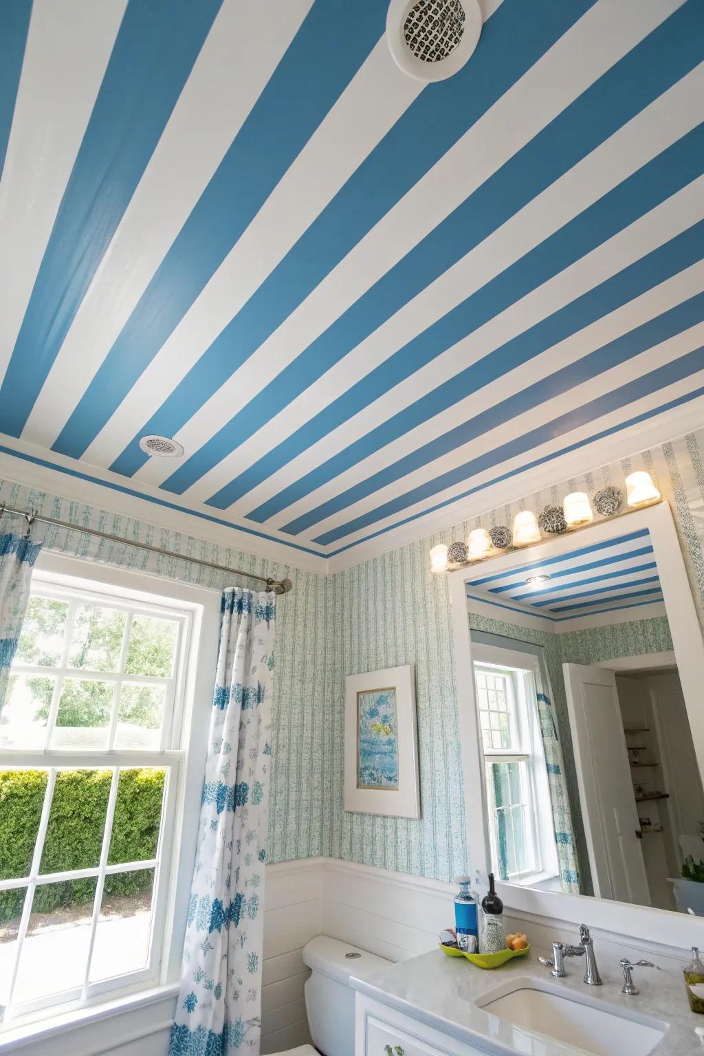 Striped ceiling that incorporates a playful touch to the domicile.