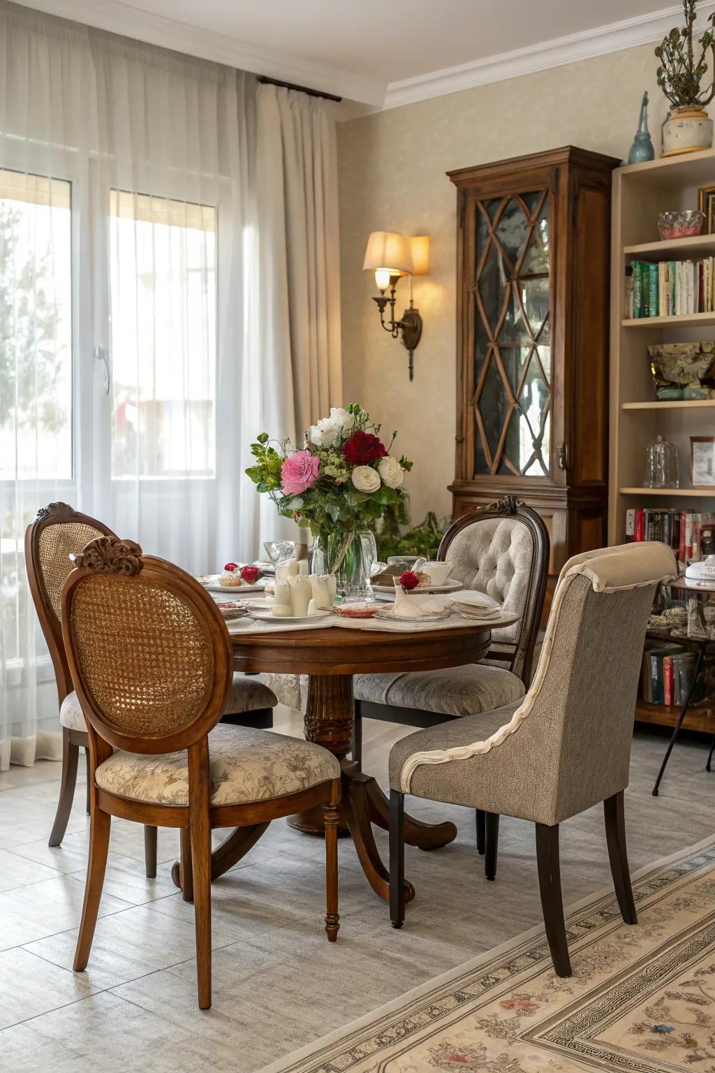 Diverse furnishing intermixes contribute character.