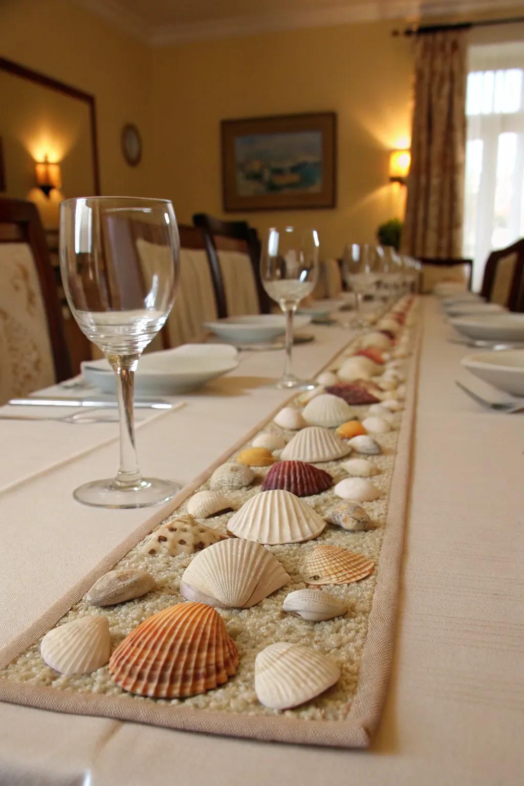 A seashell surface pathway constitutes a stunning focal point for culinary occasions.