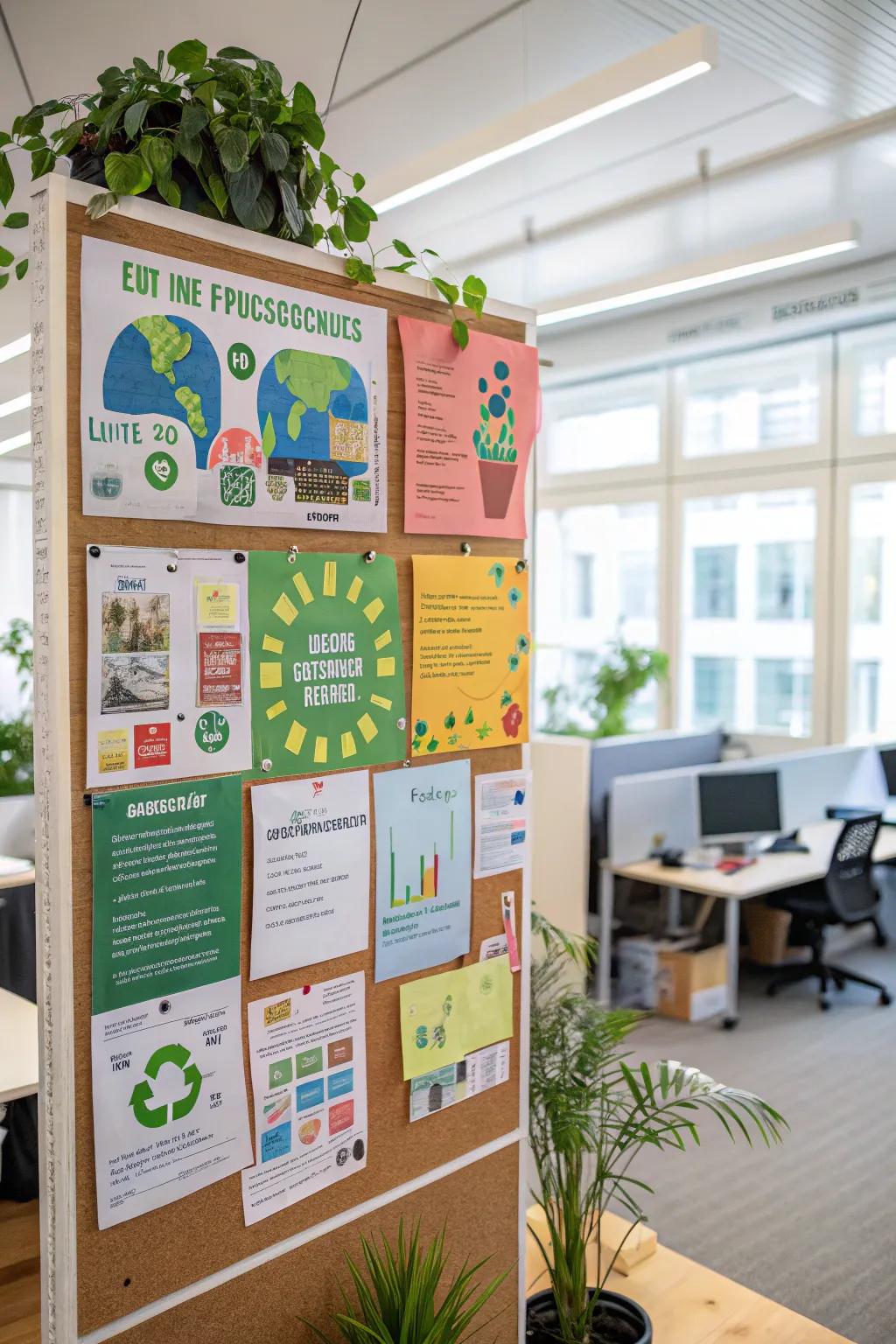 An eco-friendly initiatives board encouraging sustainability in the workplace.