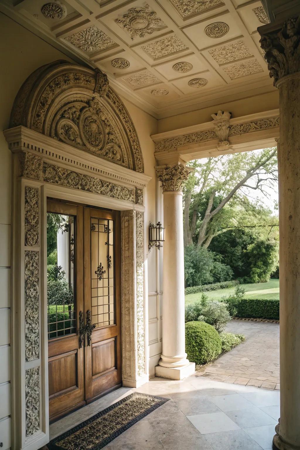 A portico enhancing elegance and protection to the entrance.