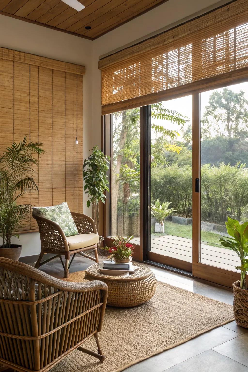 Cane coverings bring a natural and earth-friendly feel.