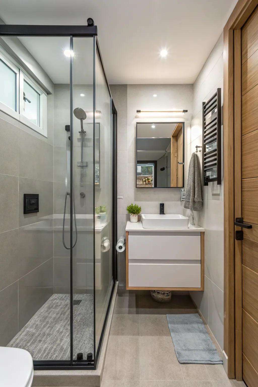Sliding doors are a smooth way to save space in tight spots.