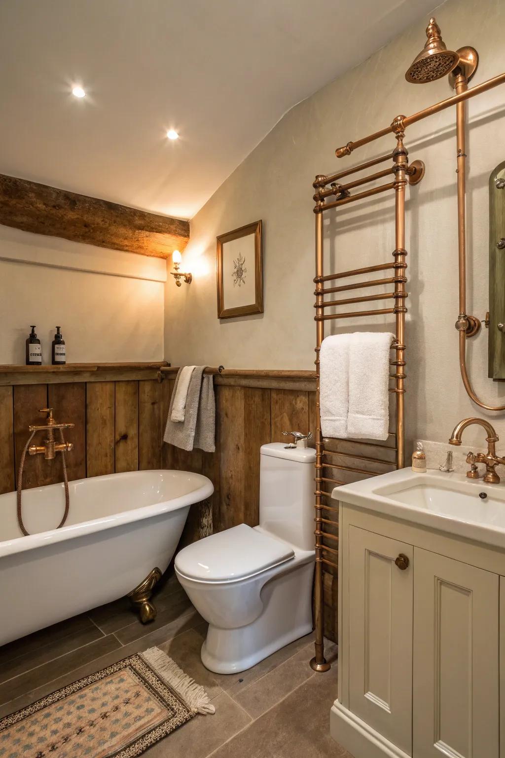 Copper fittings inject vintage allure and warmth.