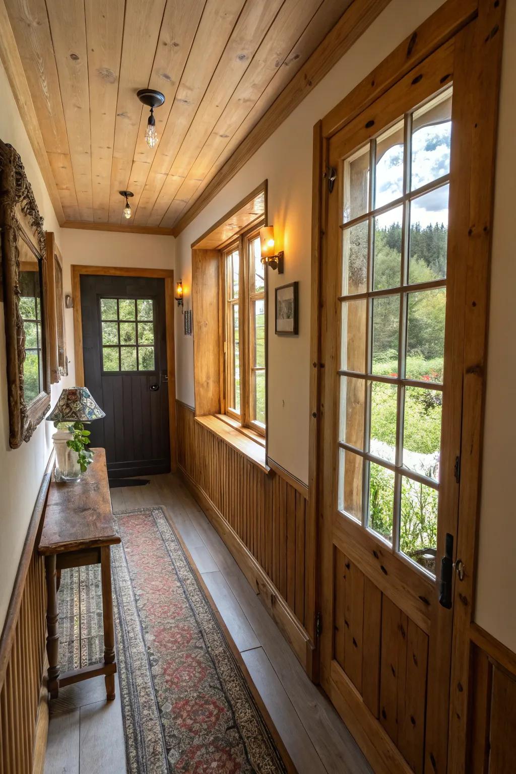 Mirrors create the illusion of space in this cottage hallway.