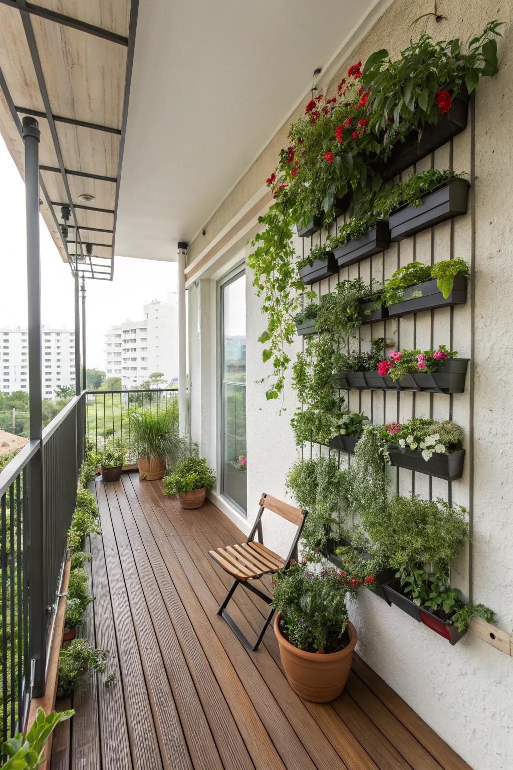 Utilize vertical space with planters to add greenery without clutter.