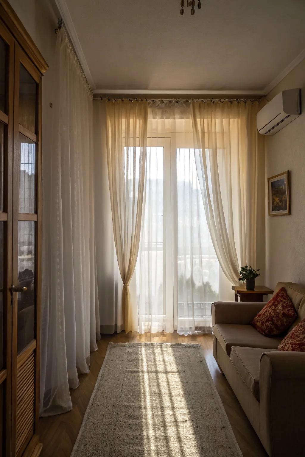 Full-length drapes create the illusion of space and sophistication.