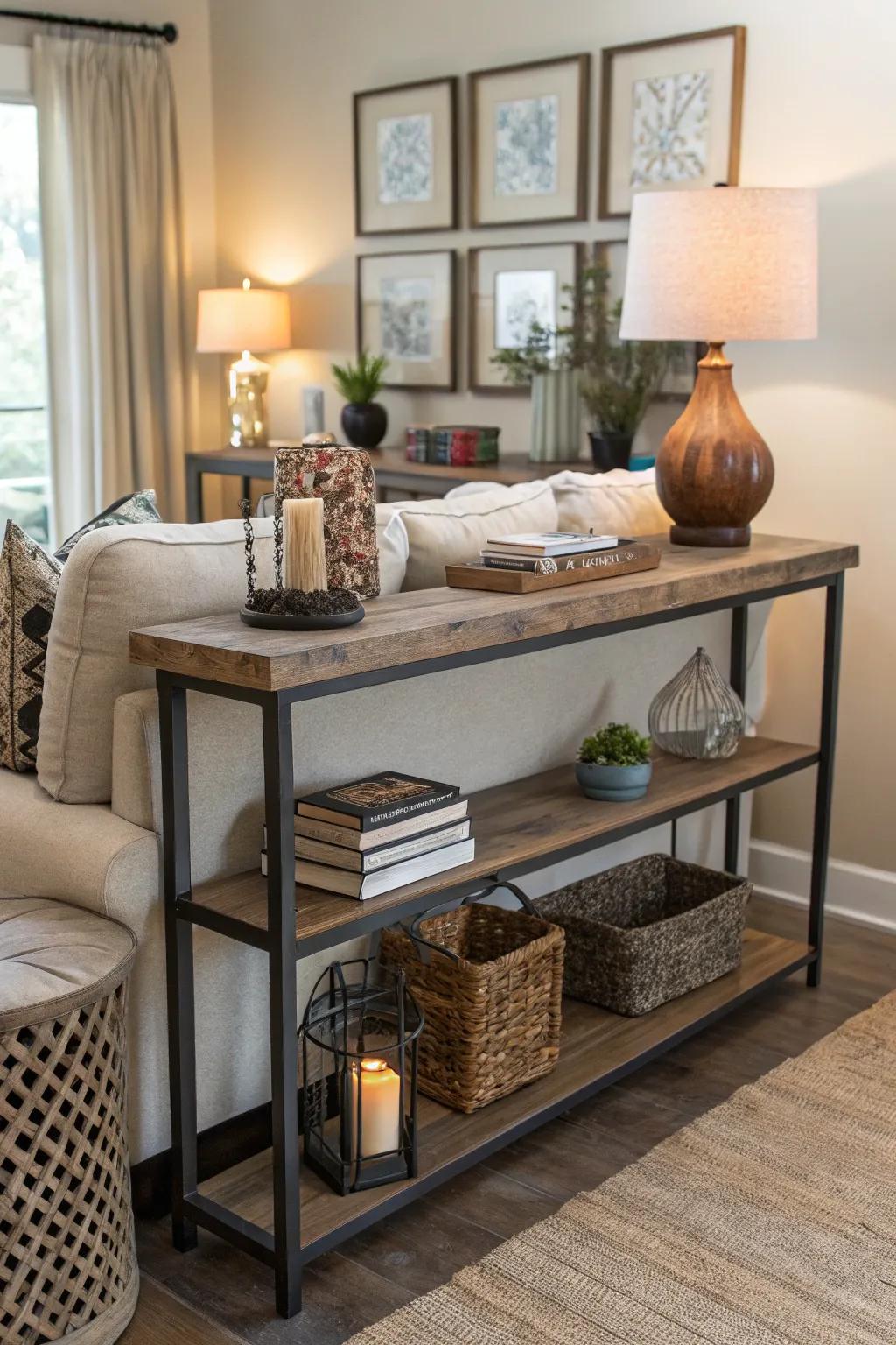 A console table can serve as both a decorative element and a functional desk.