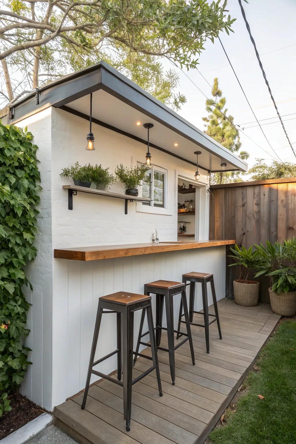A wall-fitted bar extends a fashionable resolution for outdoor amusement.