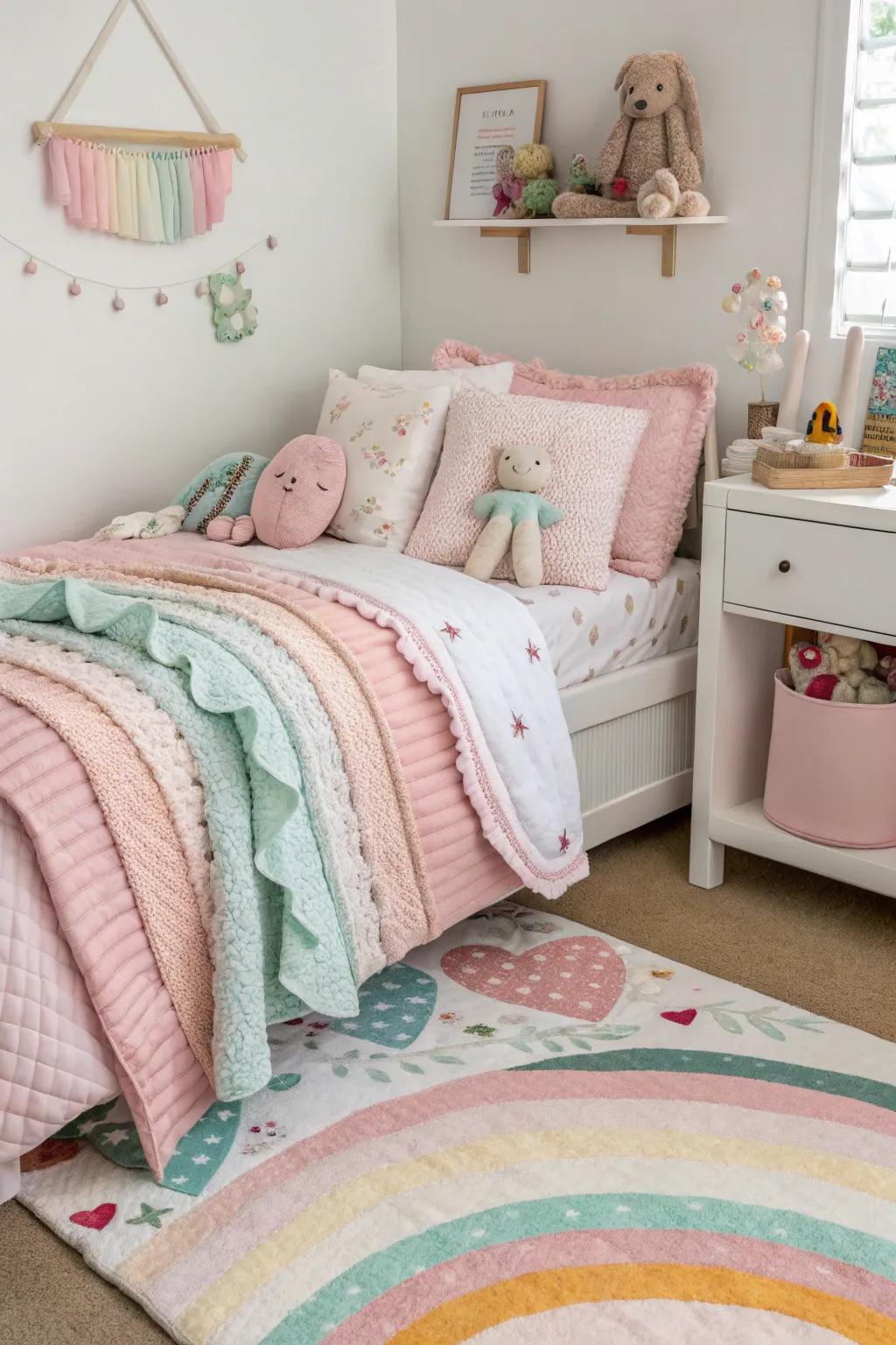Layered linens fashion a comfortable personal escape.