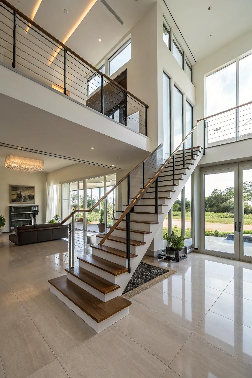 Hovering stairways offer elegance and a current aesthetic.