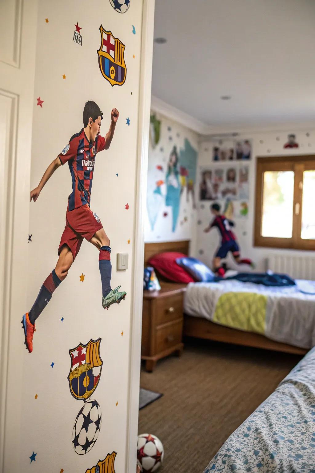 Add a sense of action using sports wall stickers.