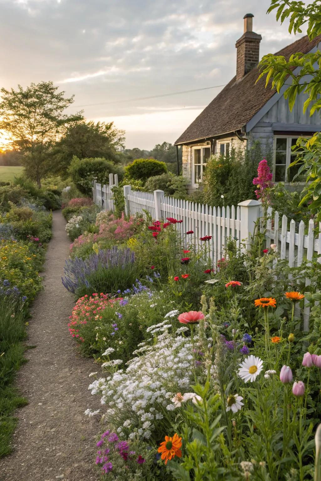 A cottage garden border radiates charm and coziness.