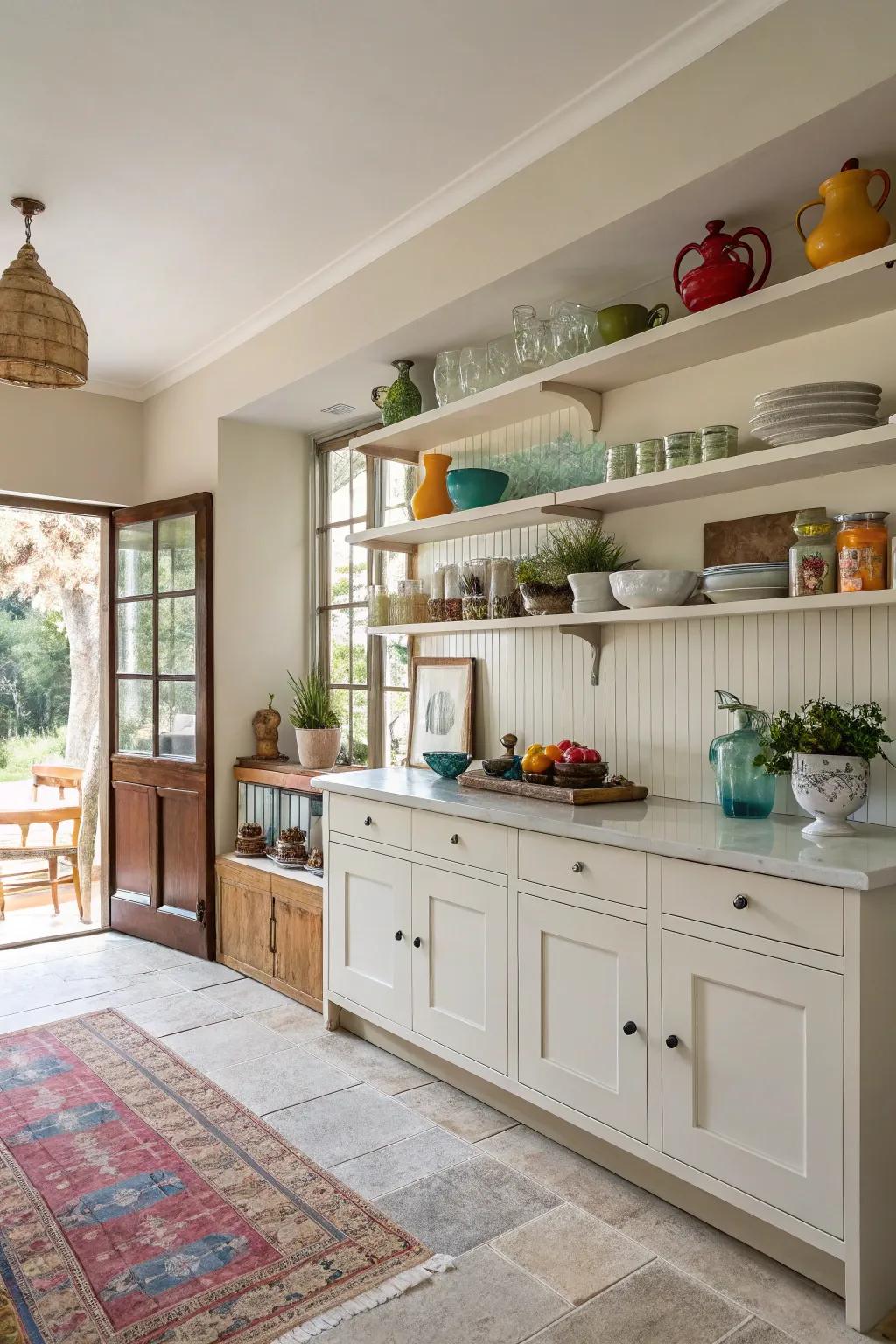 Open shelving provides a personal accent and display area in your kitchen.