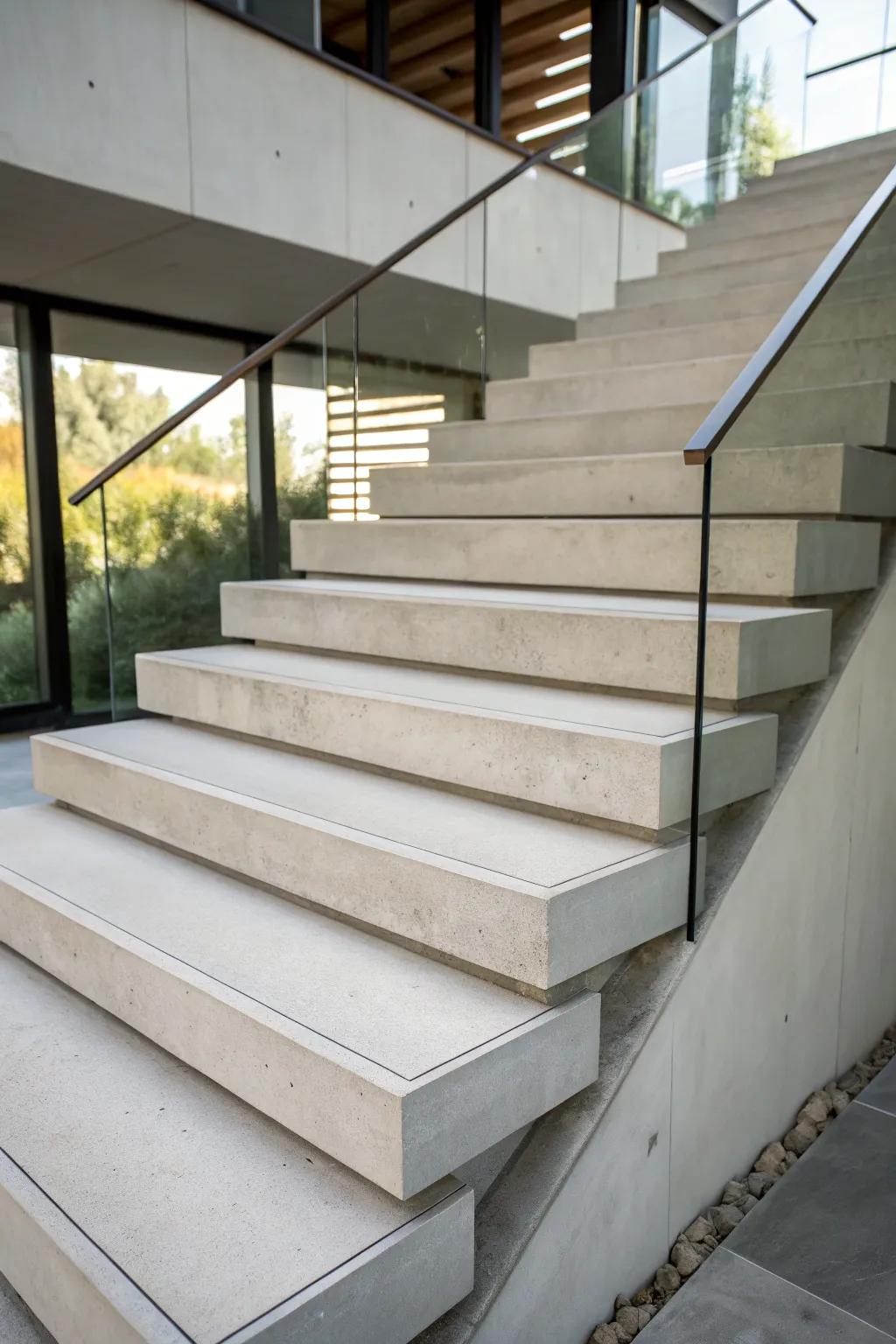 Simple concrete steps embody minimalist industrial style.