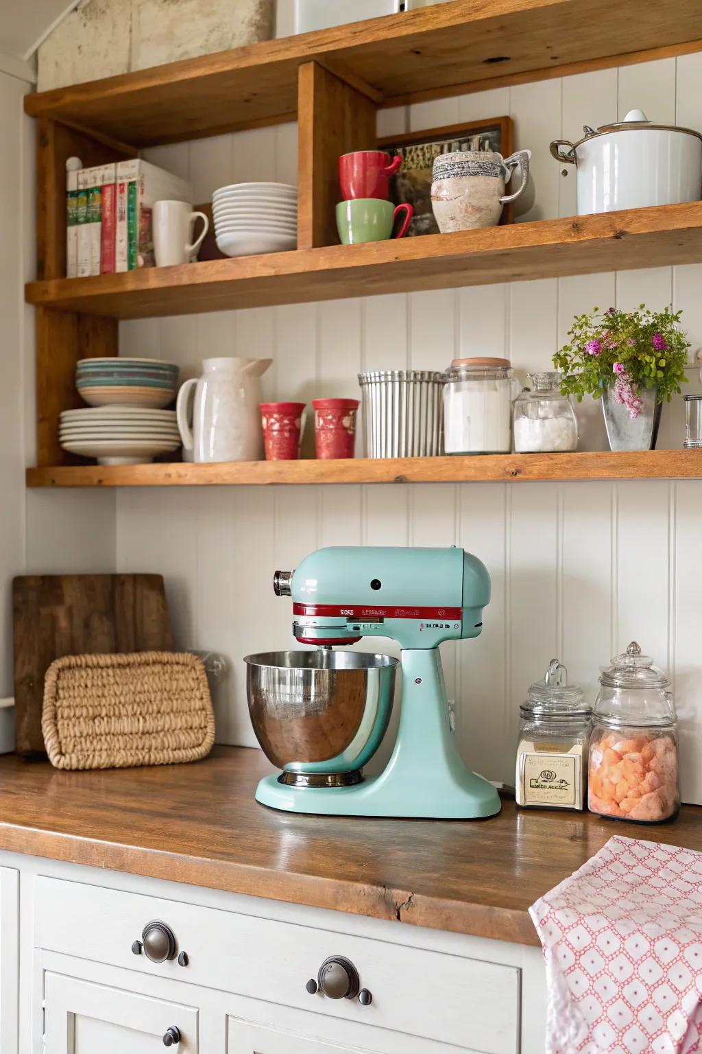 Artistic purpose: Open shelves that showcase your mixer beautifully