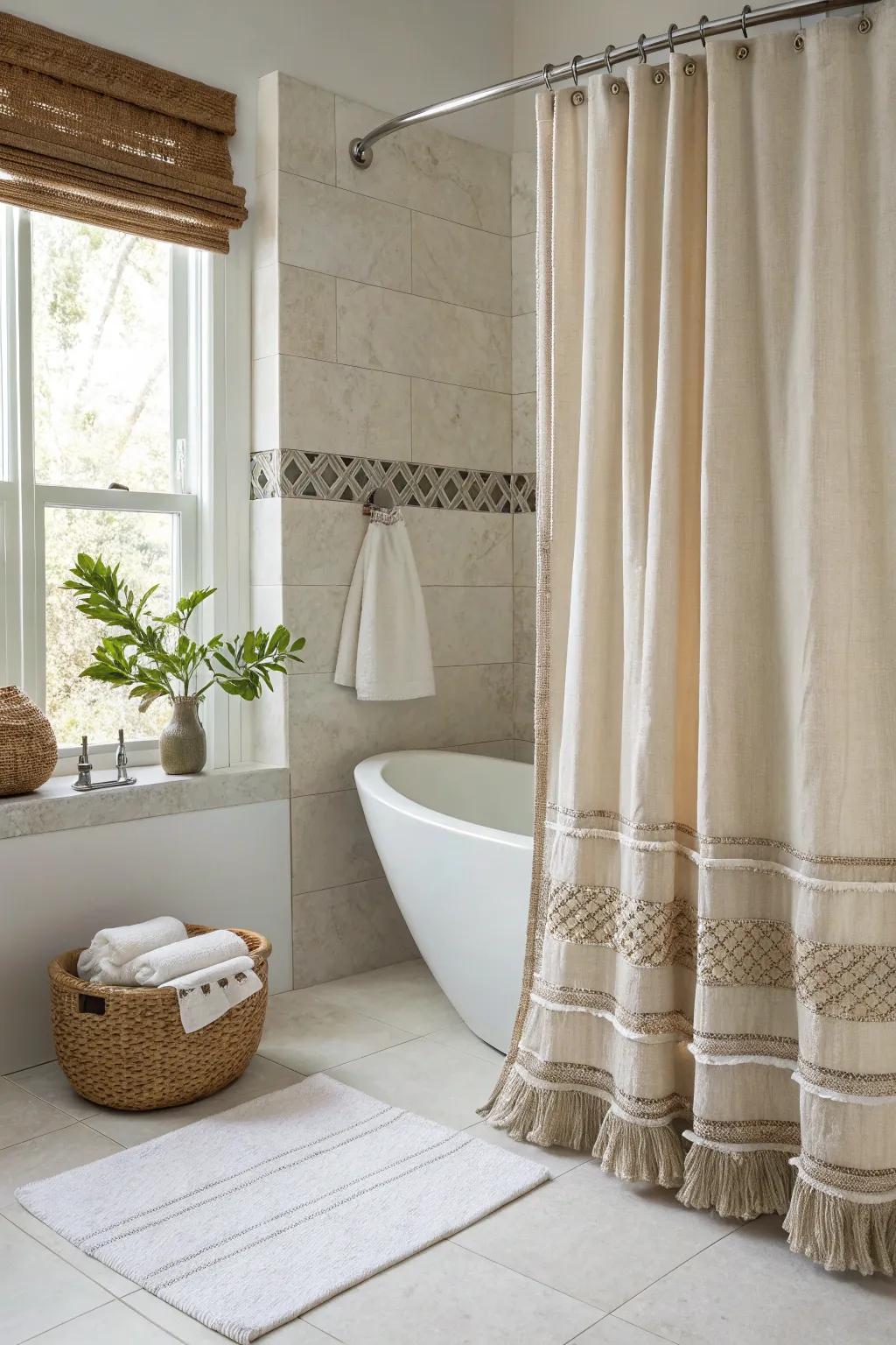 Eco-conscious shower curtains meld style with sustainability.