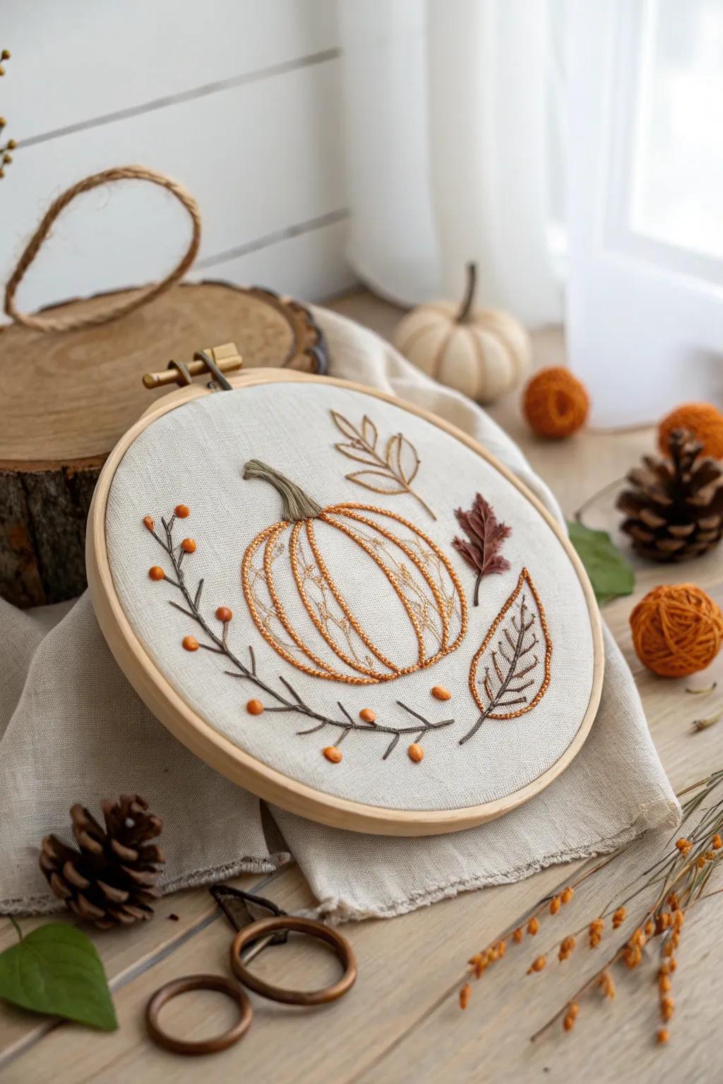 Embrace the cozy vibes of fall with this charming pumpkin stitch project, perfect for adding a touch of handmade elegance to your seasonal decor.