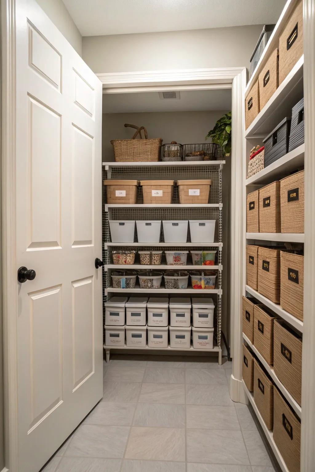 Often overlooked space is utilized by shelves above doors.