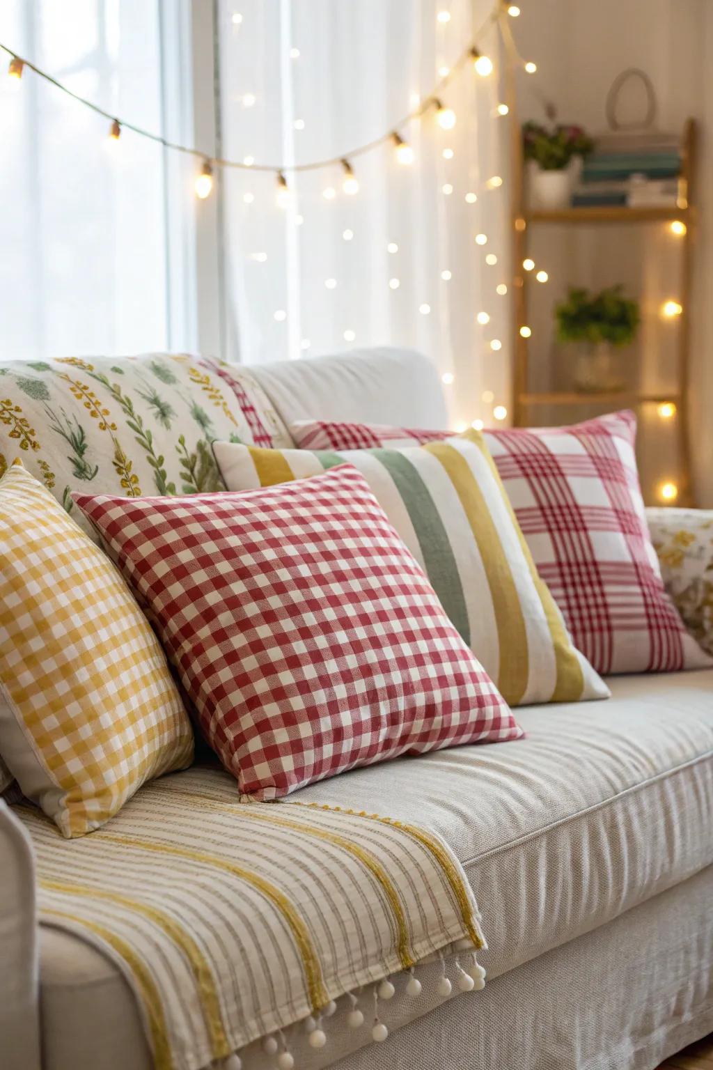 Cheerful designs using checks and stripes add a playful touch to this space.