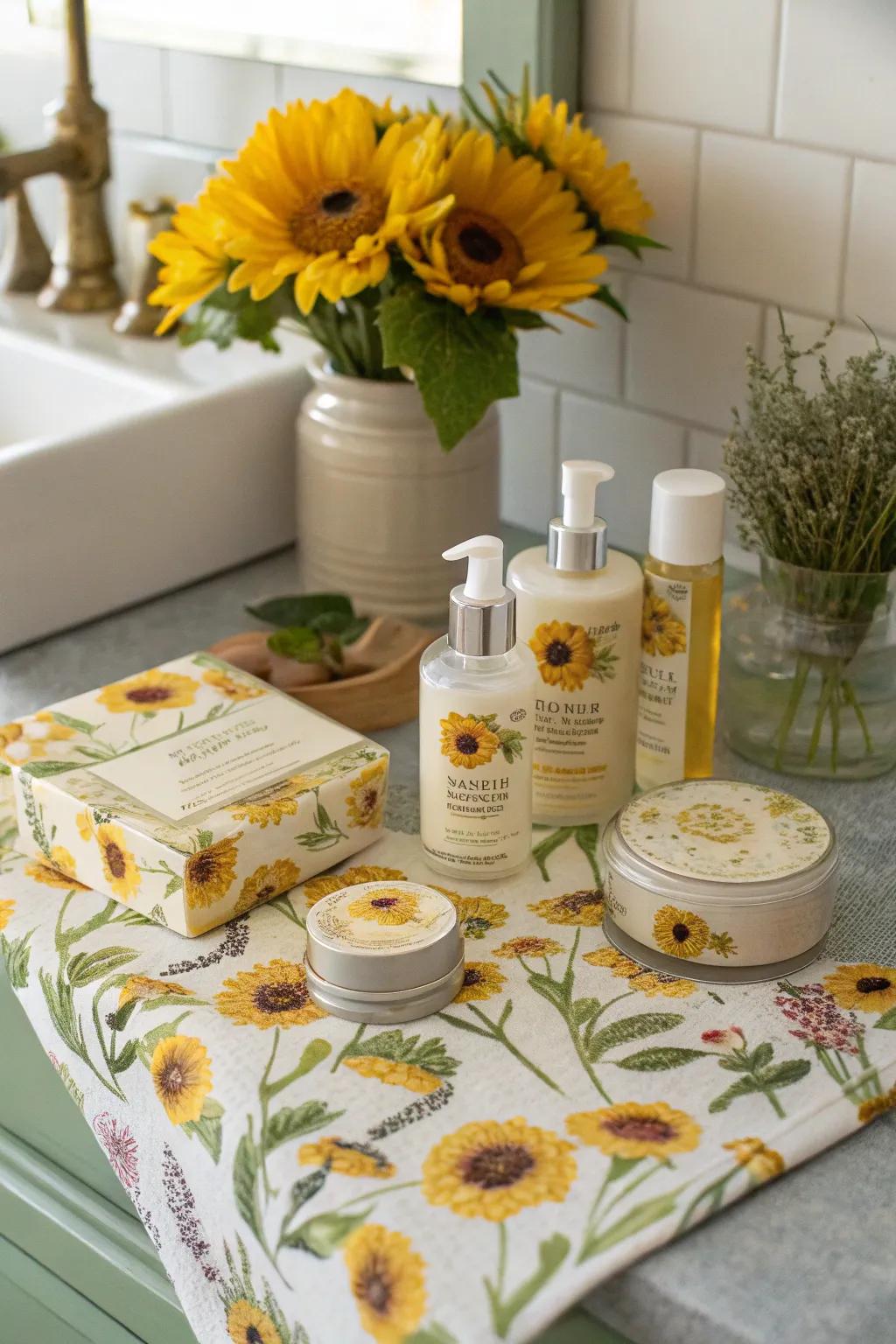 Sunflower beauty products for a natural glow.