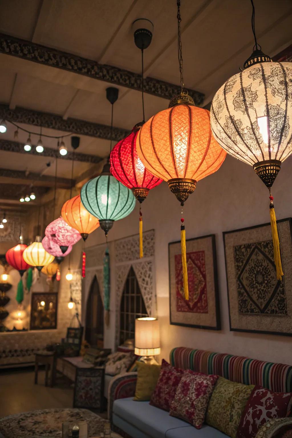 Ethereal lanterns establish a lively and vibrant atmosphere.