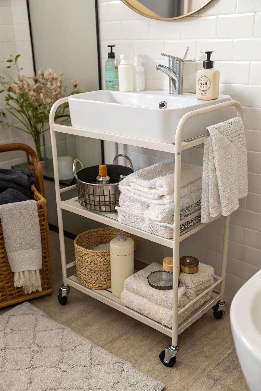 Mobile carts present versatile and movable storage options.