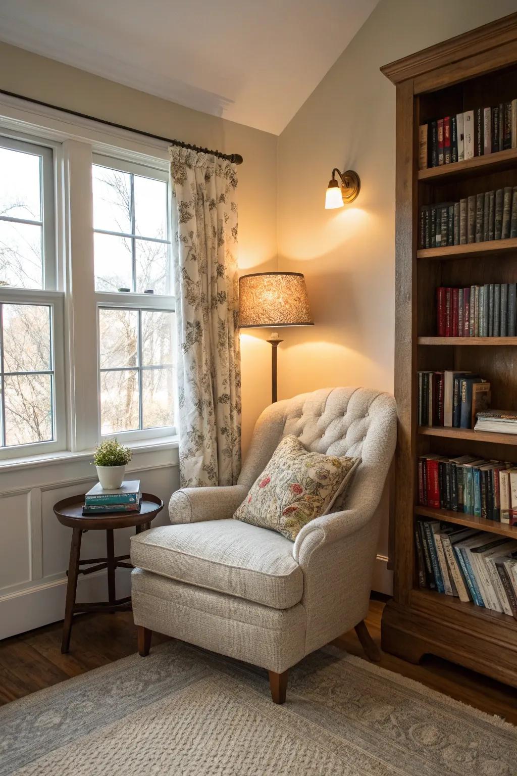 A personal reading nook offers an ideal retreat.