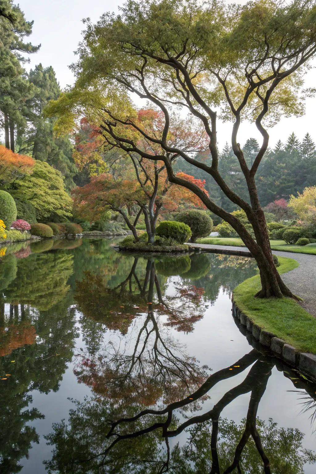 Enhance depth and beauty by playing using tree reflections.