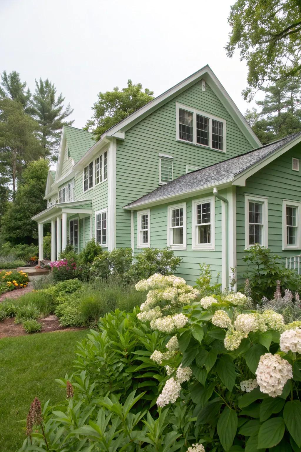 Fresh and calming sage and white siding.