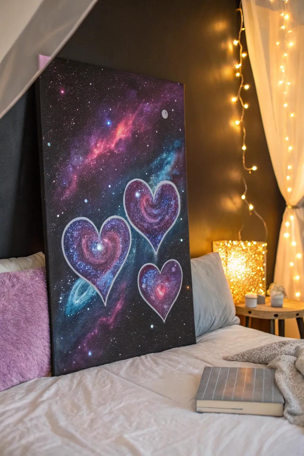 A galaxy-centered heart painting introduces a hint of magic.