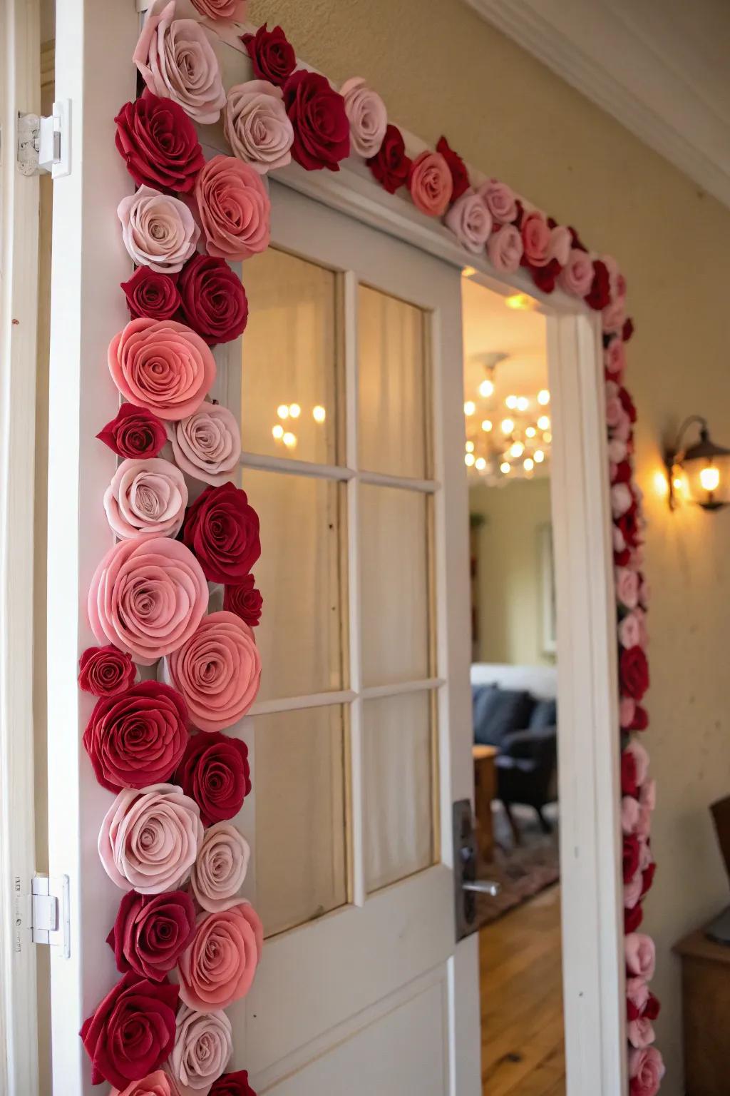 A delicate and environmentally beneficial décor is created by paper roses.