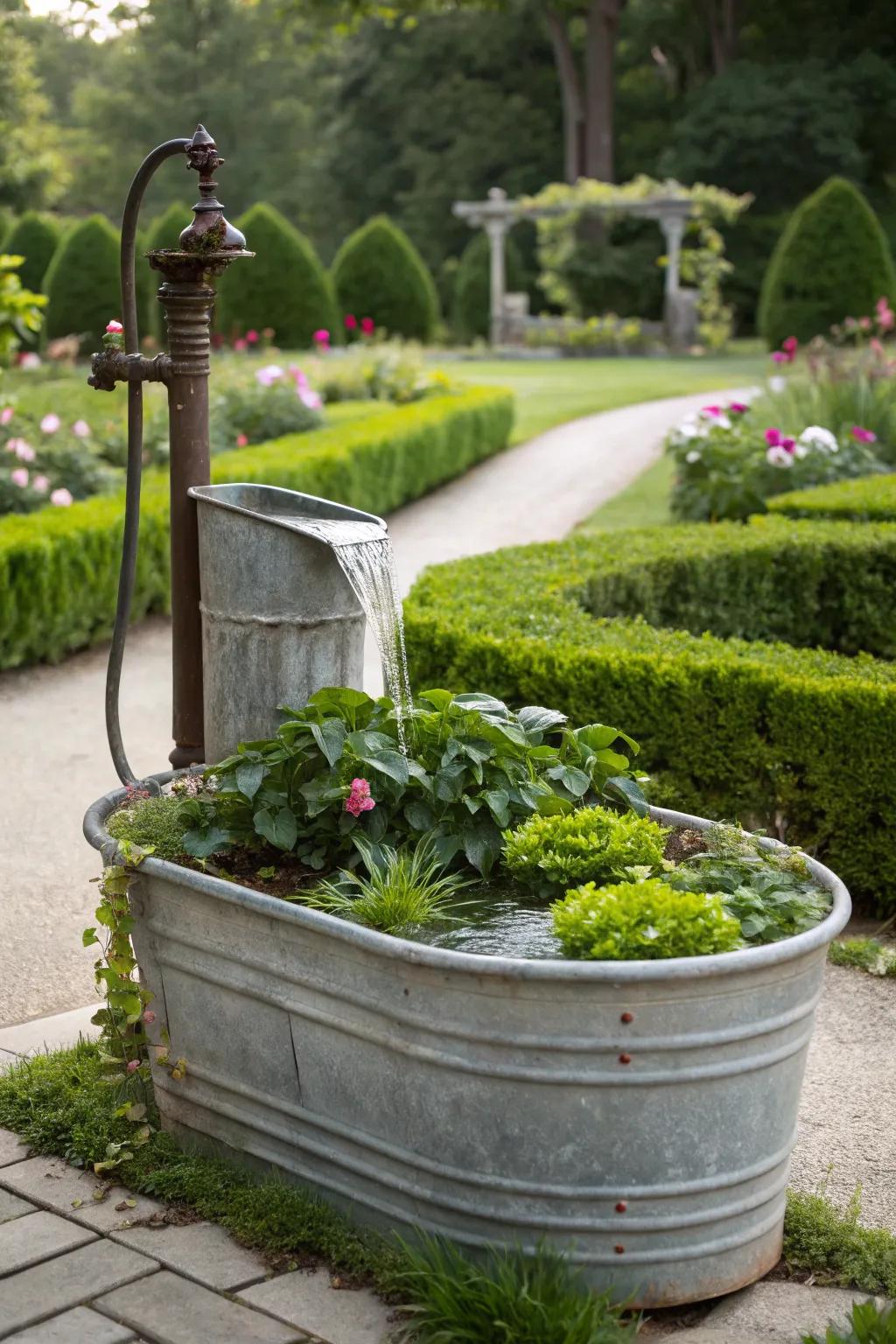 Metallic tubs offer adaptable enhancements to any garden.