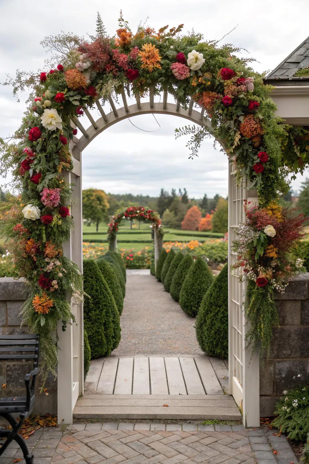 Seasonal adornments sustain the revitalized and celebratory appearance of your garden arches.