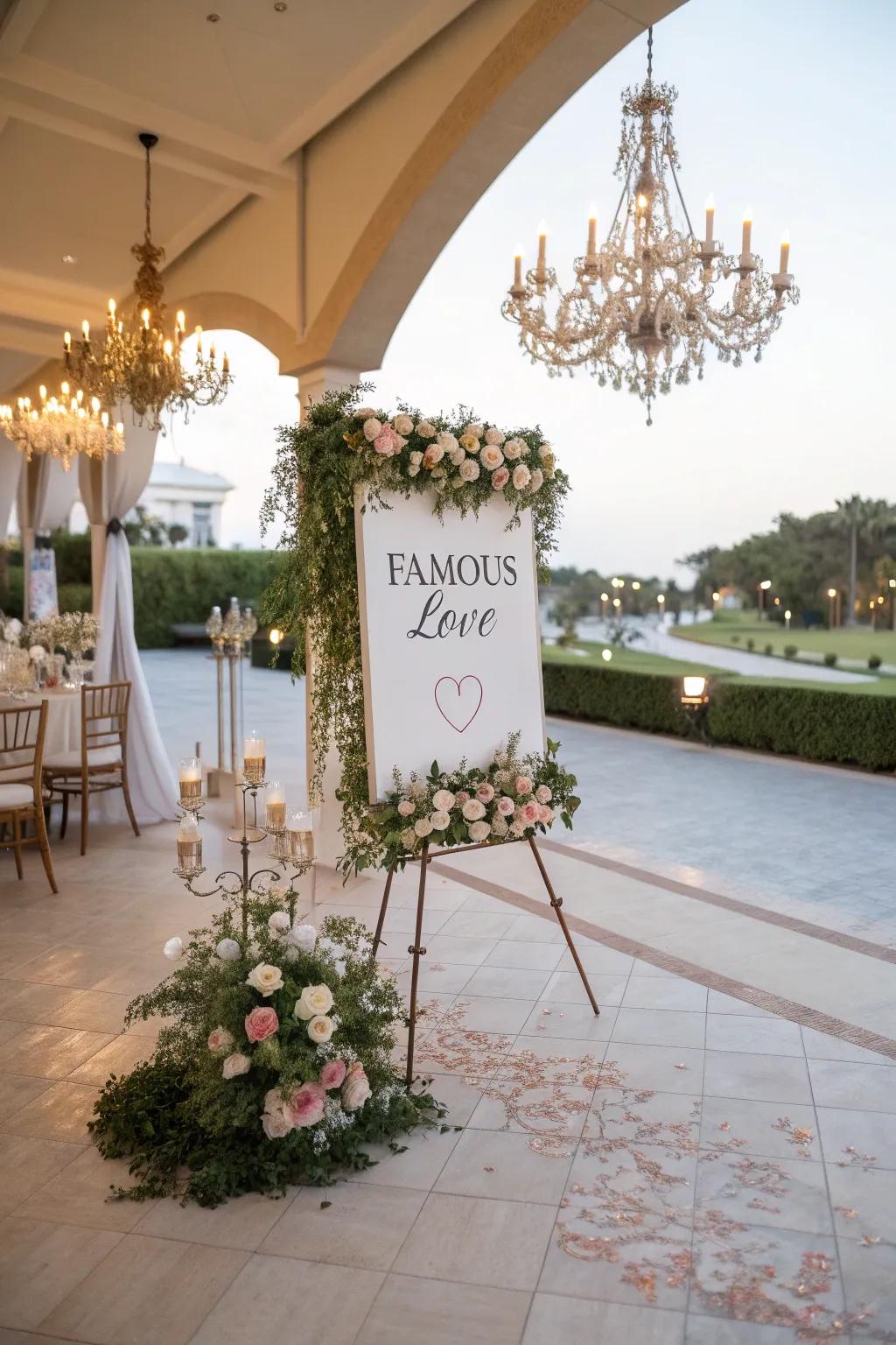 Famous love quotes bring sophistication to wedding decor.