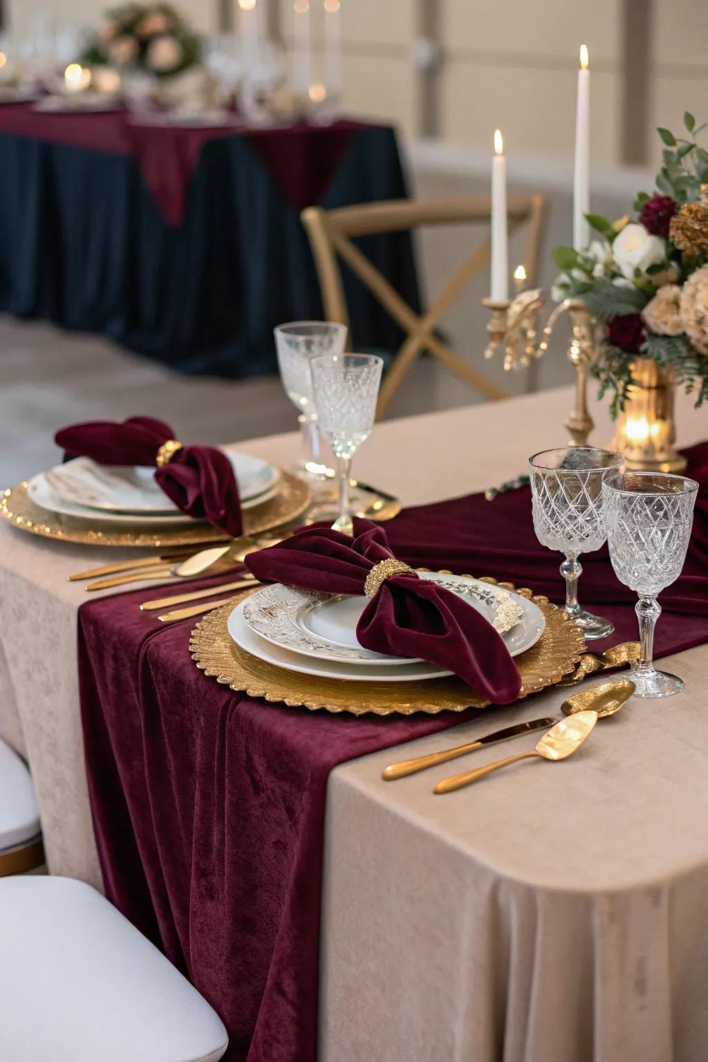 Chic plush details contribute deep texture and grace to wedding decor.