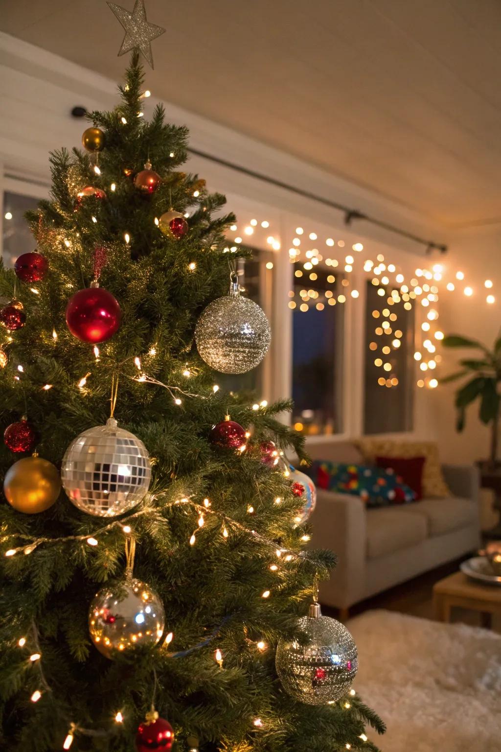 Mirror ball accents infusing sparkle and playfulness