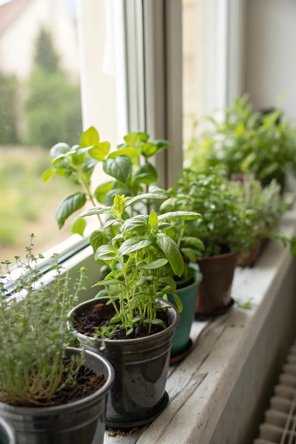 A diminutive herb plot presents fresh tastes and green shades.