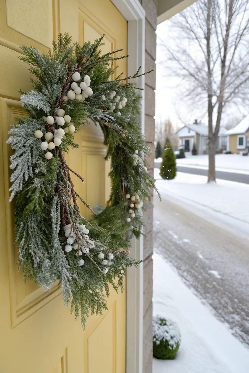 A winter wreath introduces a hospitable charm to your entryway.