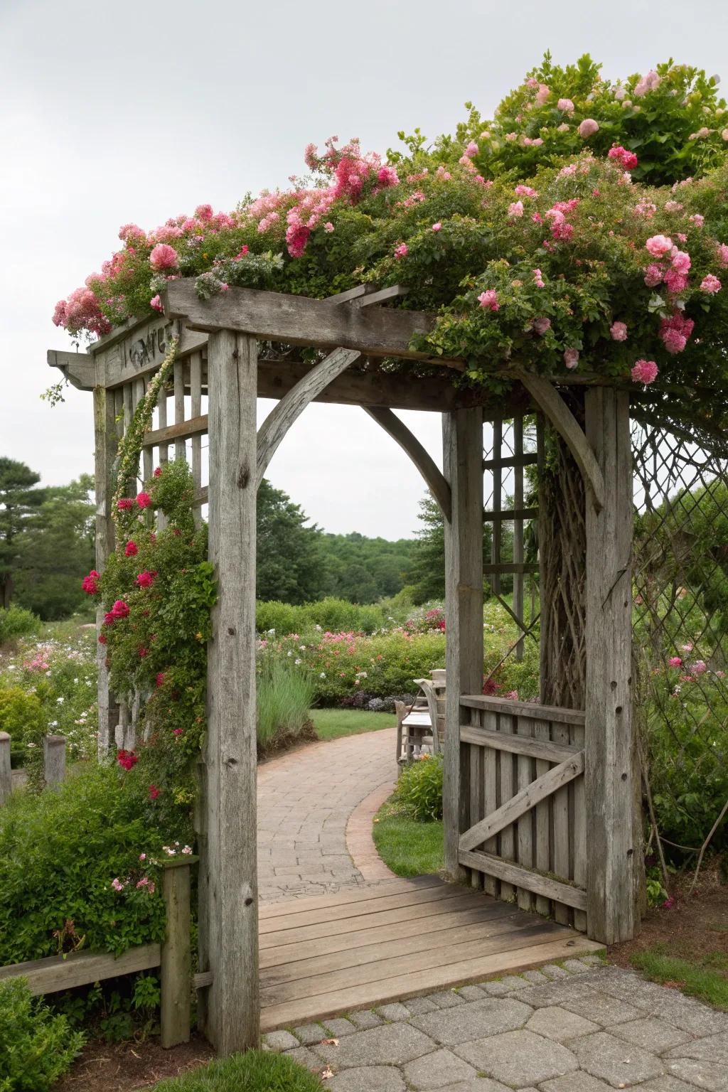 Receive guests through an elegant wood archway.